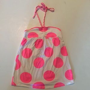 Justice white with pink polkadots tie around the neck shirt